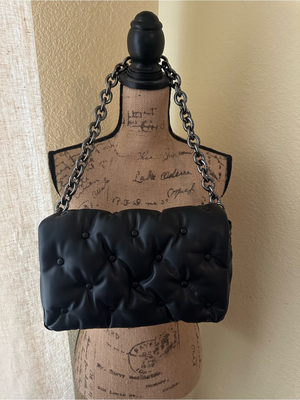 Zara Black Quilted Puff Shoulder Bag with Chain Strap